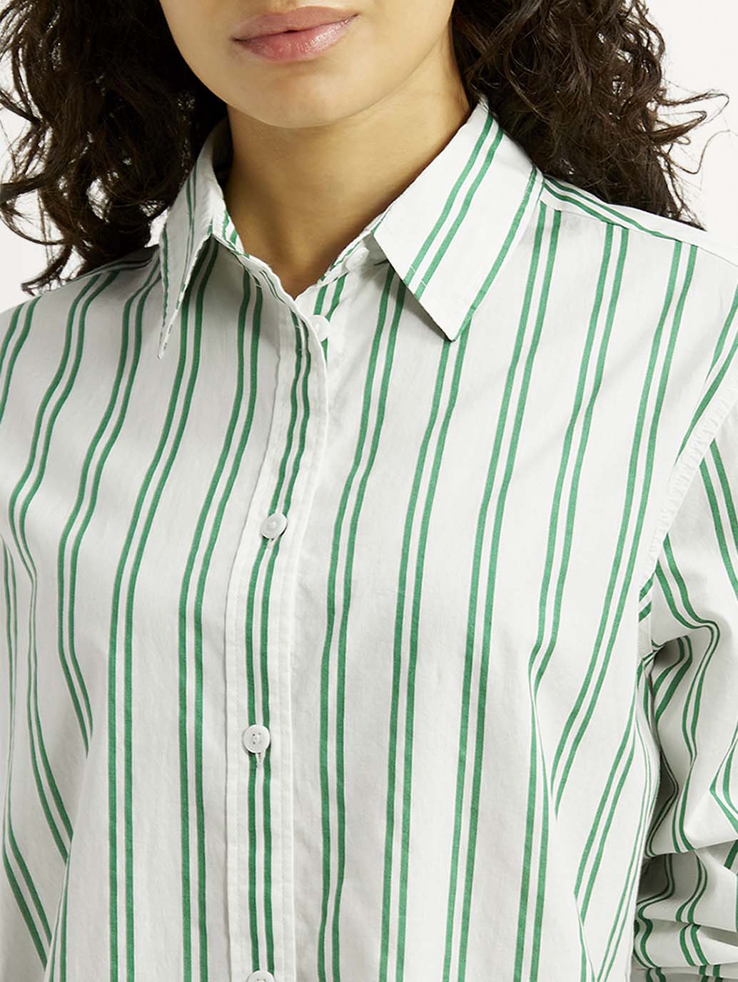 Women's Striped White Relaxed Fit Poplin Shirt - Image 4