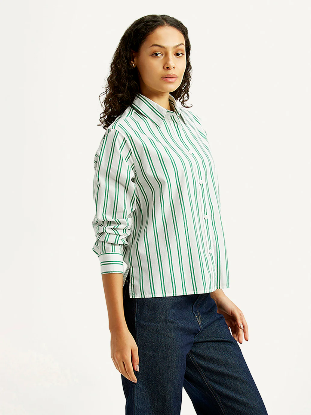 Women's Striped White Relaxed Fit Poplin Shirt - Image 5