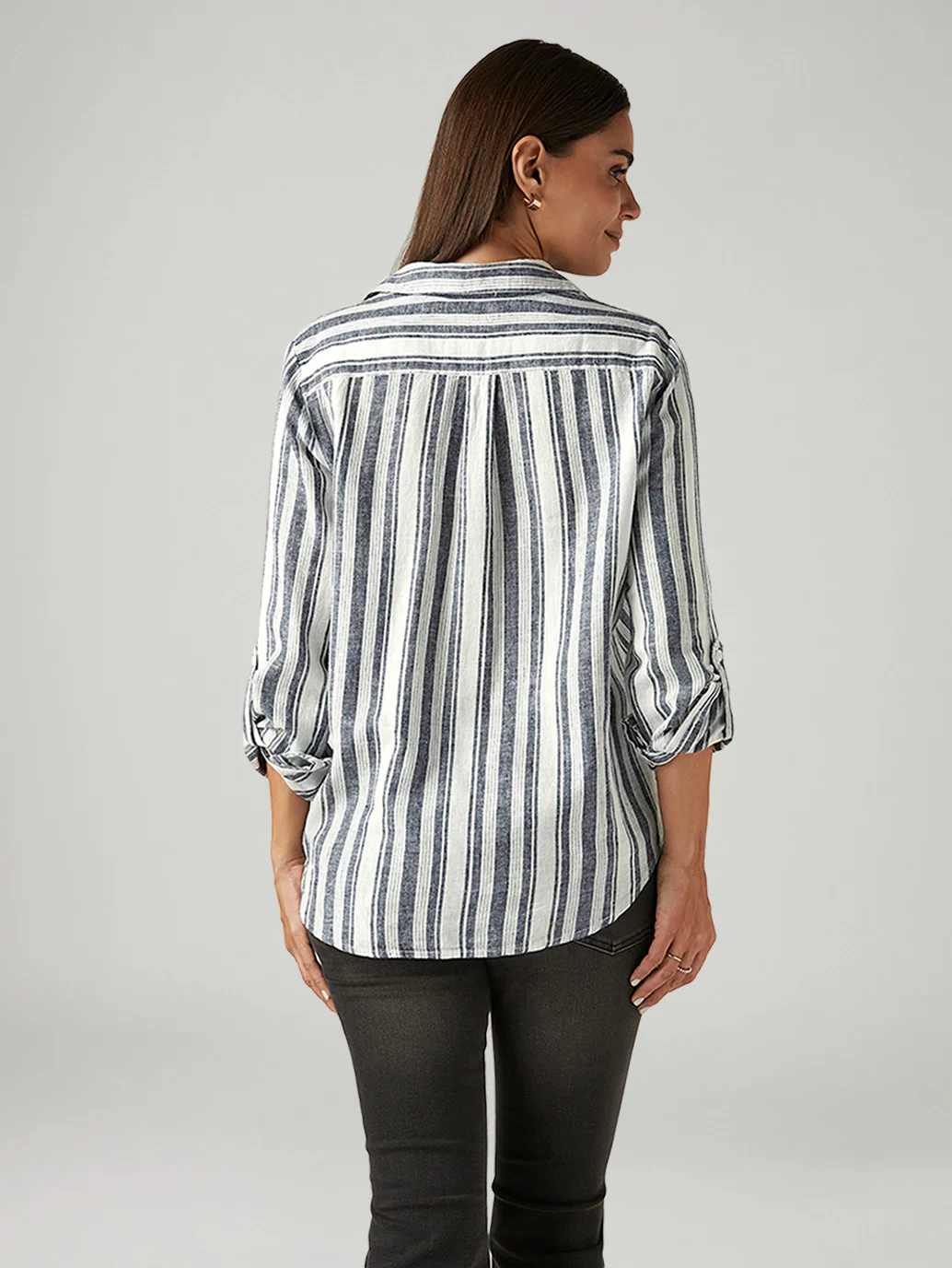 Women's Striped White Relaxed Fit Shirt - Image 2