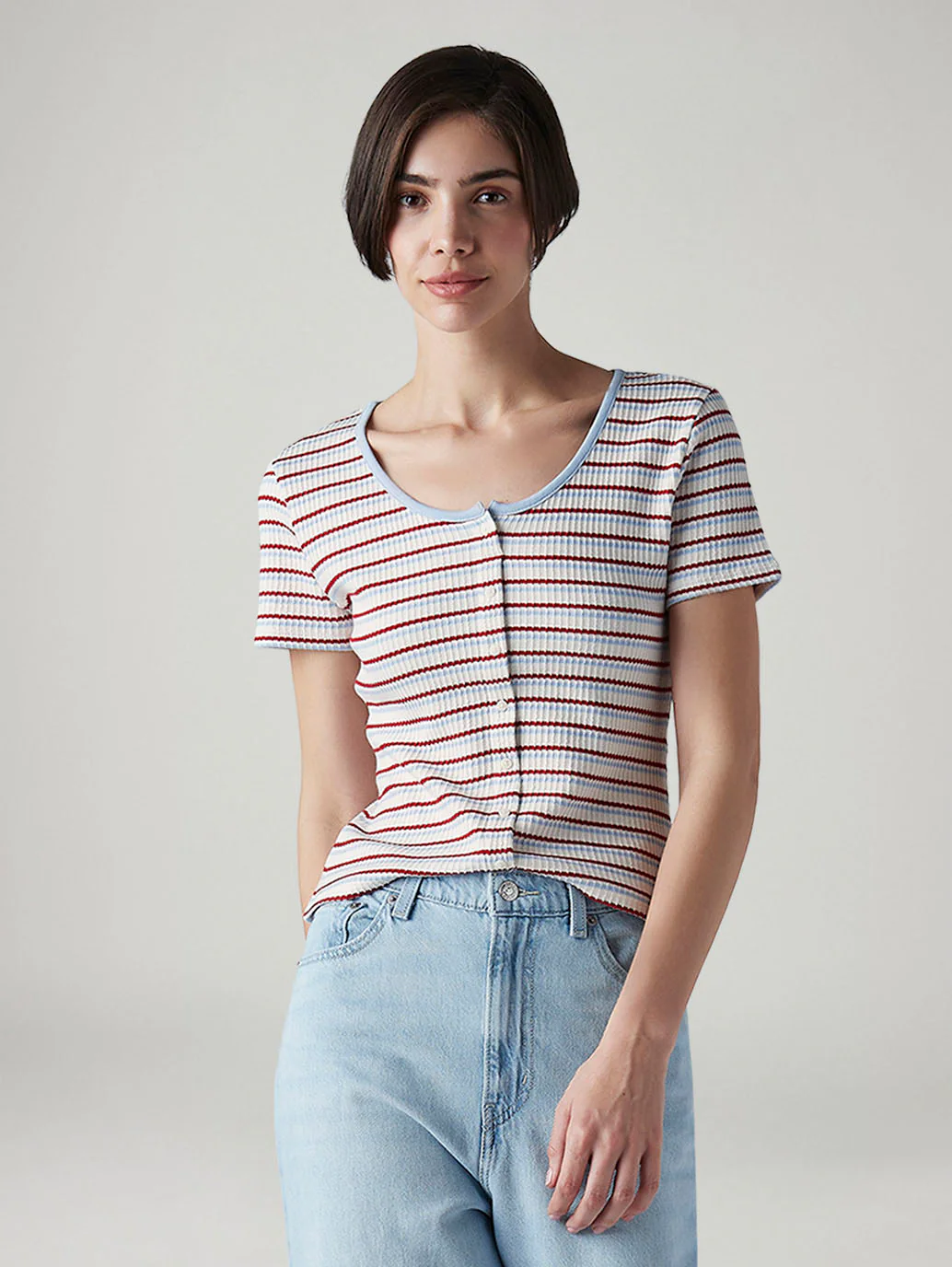 Women's Striped Multi Color Scoop Neck Top - Image 3