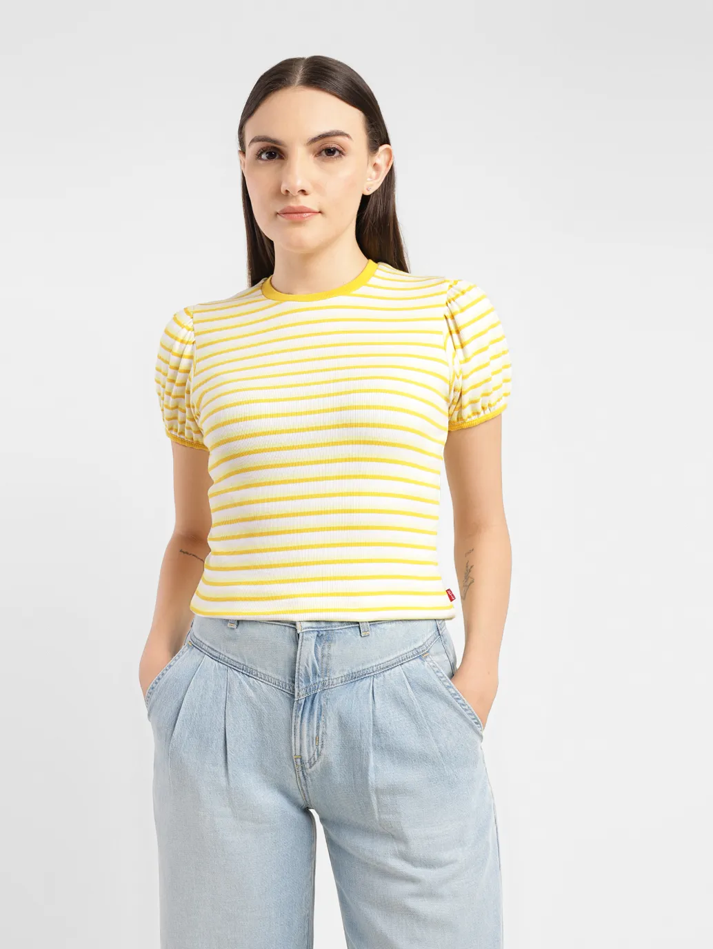 Women's Striped Yellow Crew Neck Top - Image 6