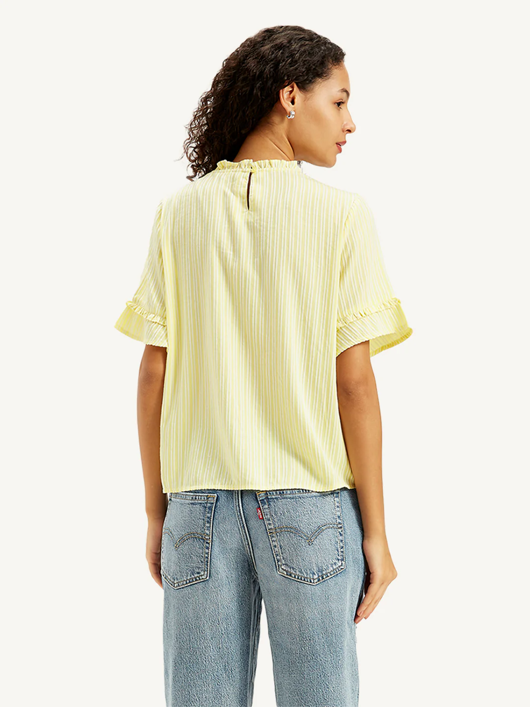 Women's Striped Yellow High Neck Top - Image 2