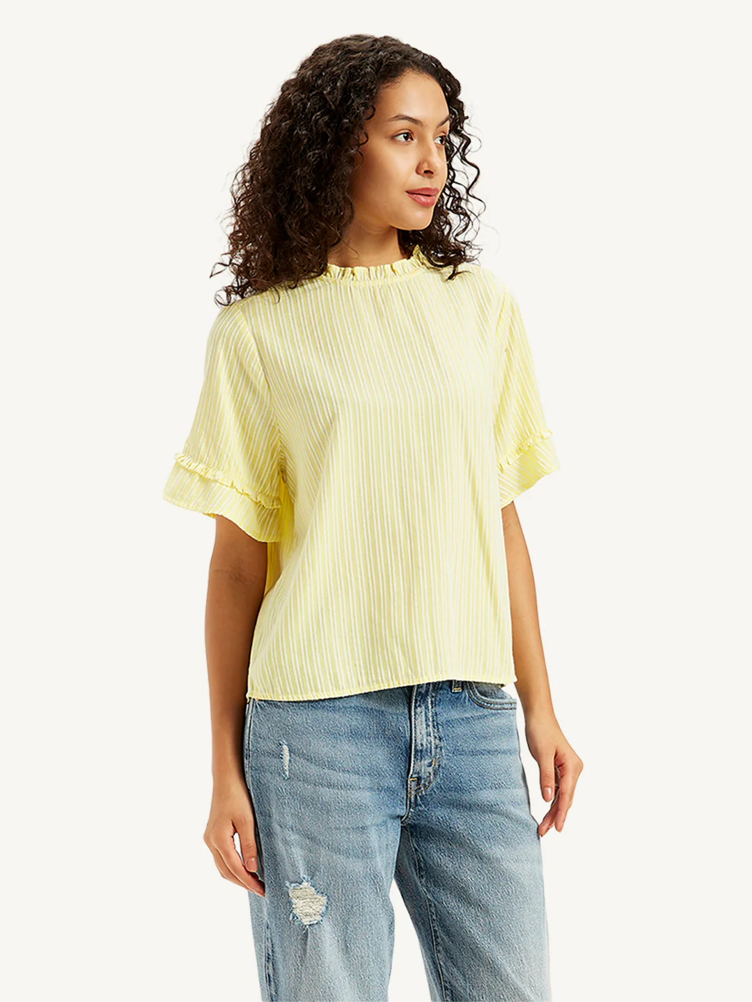 Women's Striped Yellow High Neck Top - Image 3