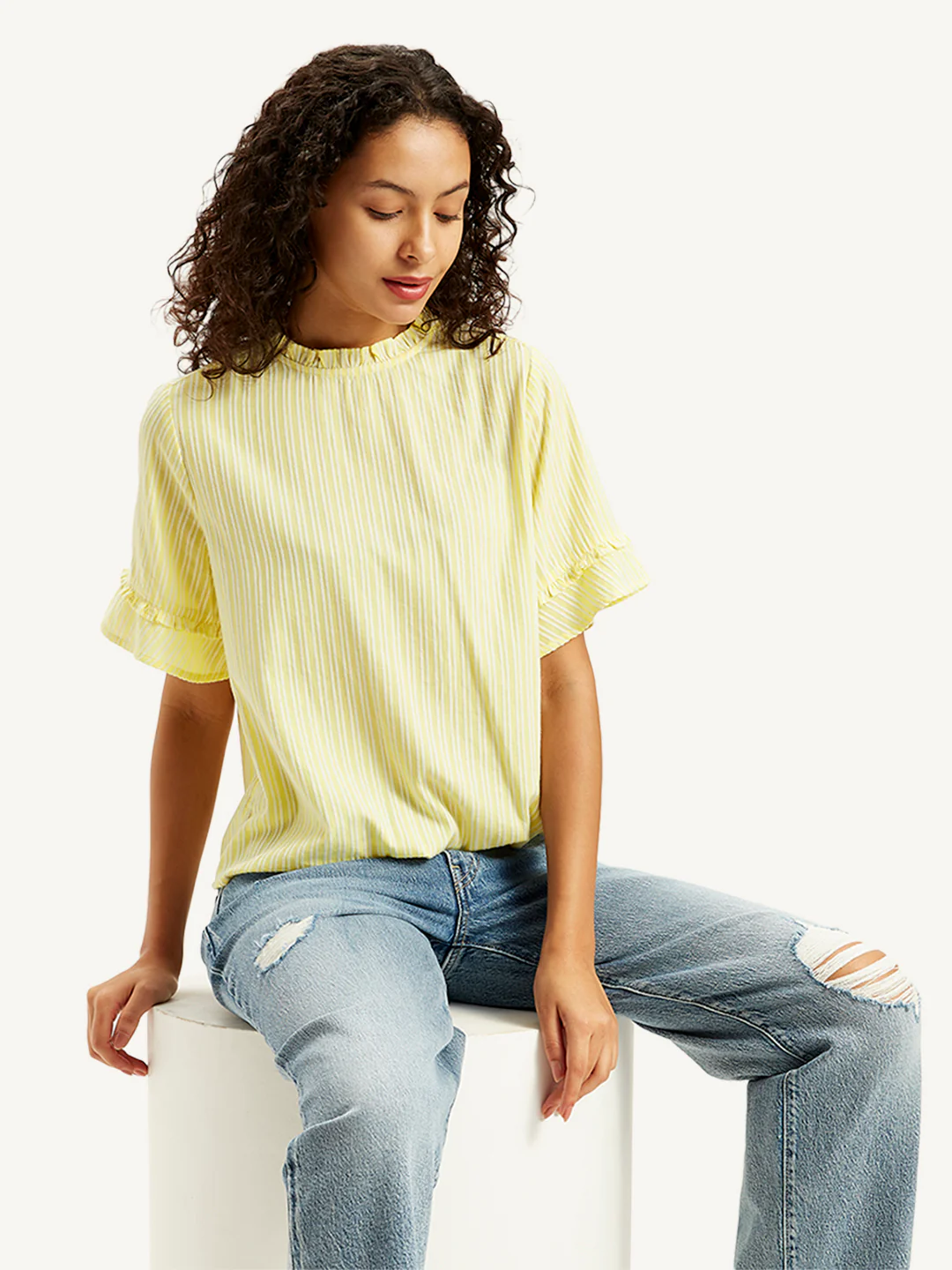 Women's Striped Yellow High Neck Top - Image 5
