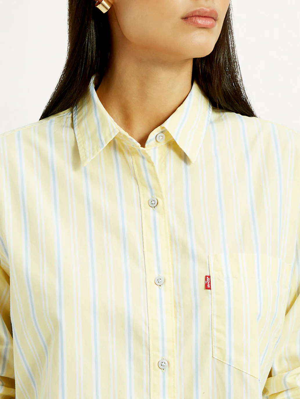 Women's Striped Yellow Relaxed Fit Shirt - Image 3