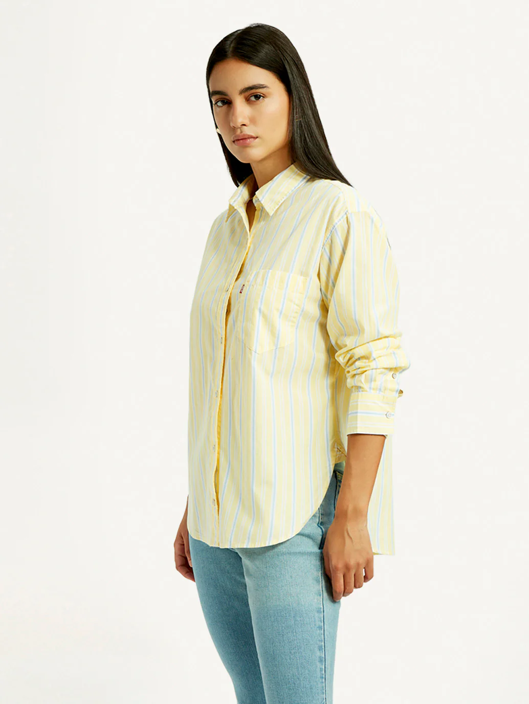 Women's Striped Yellow Relaxed Fit Shirt - Image 4