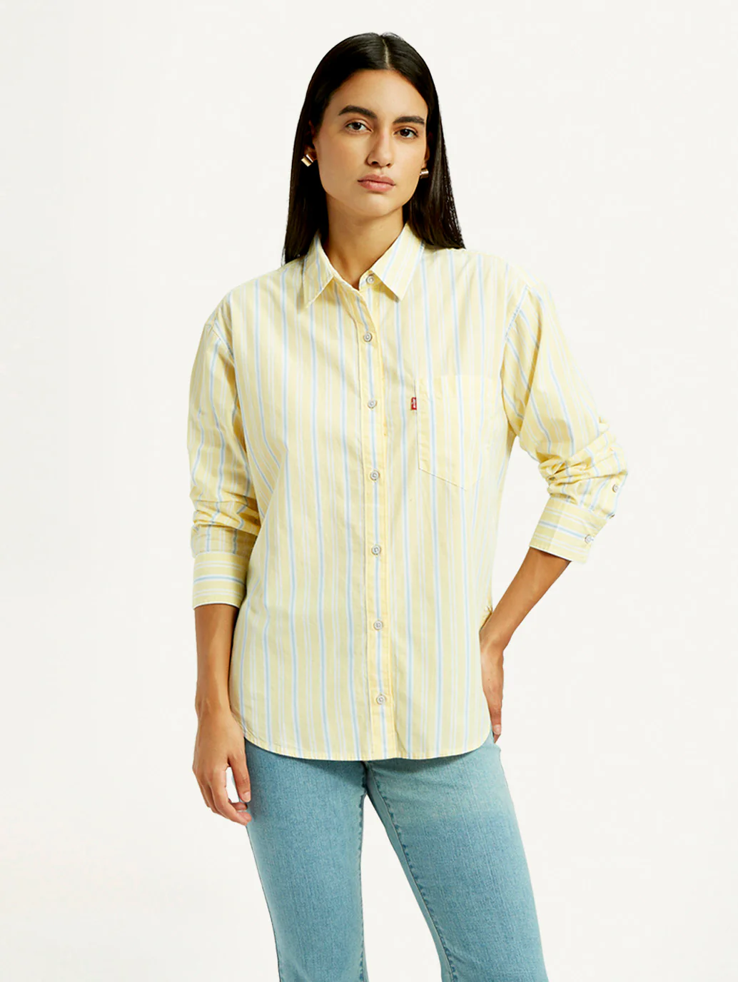 Women's Striped Yellow Relaxed Fit Shirt - Image 5
