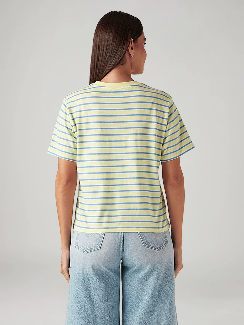 Women's Striped Yellow Relaxed Fit T-shirt - Image 2