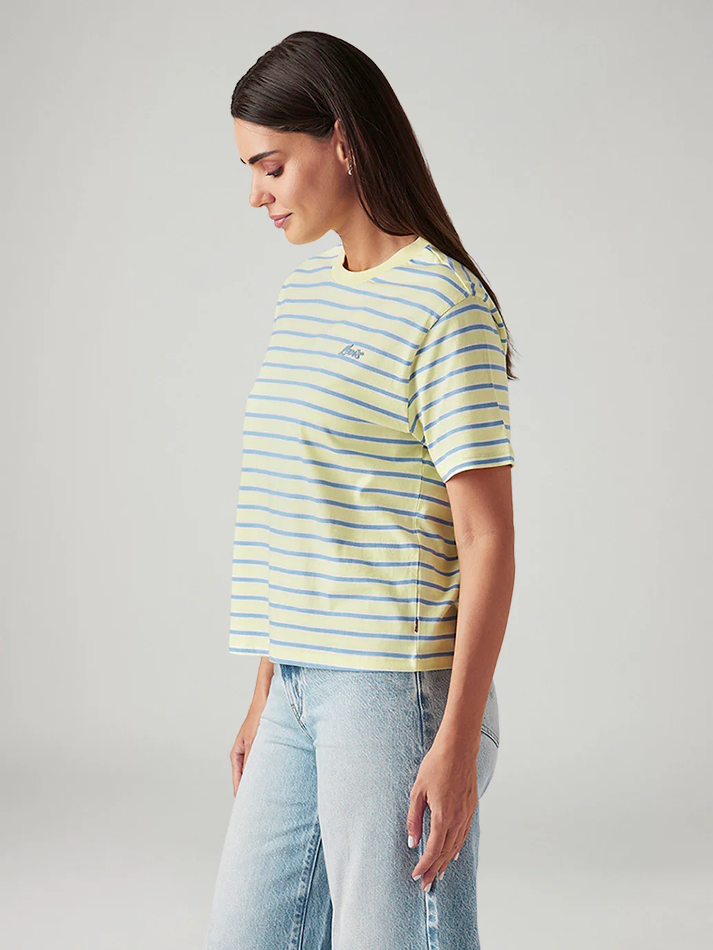 Women's Striped Yellow Relaxed Fit T-shirt - Image 3