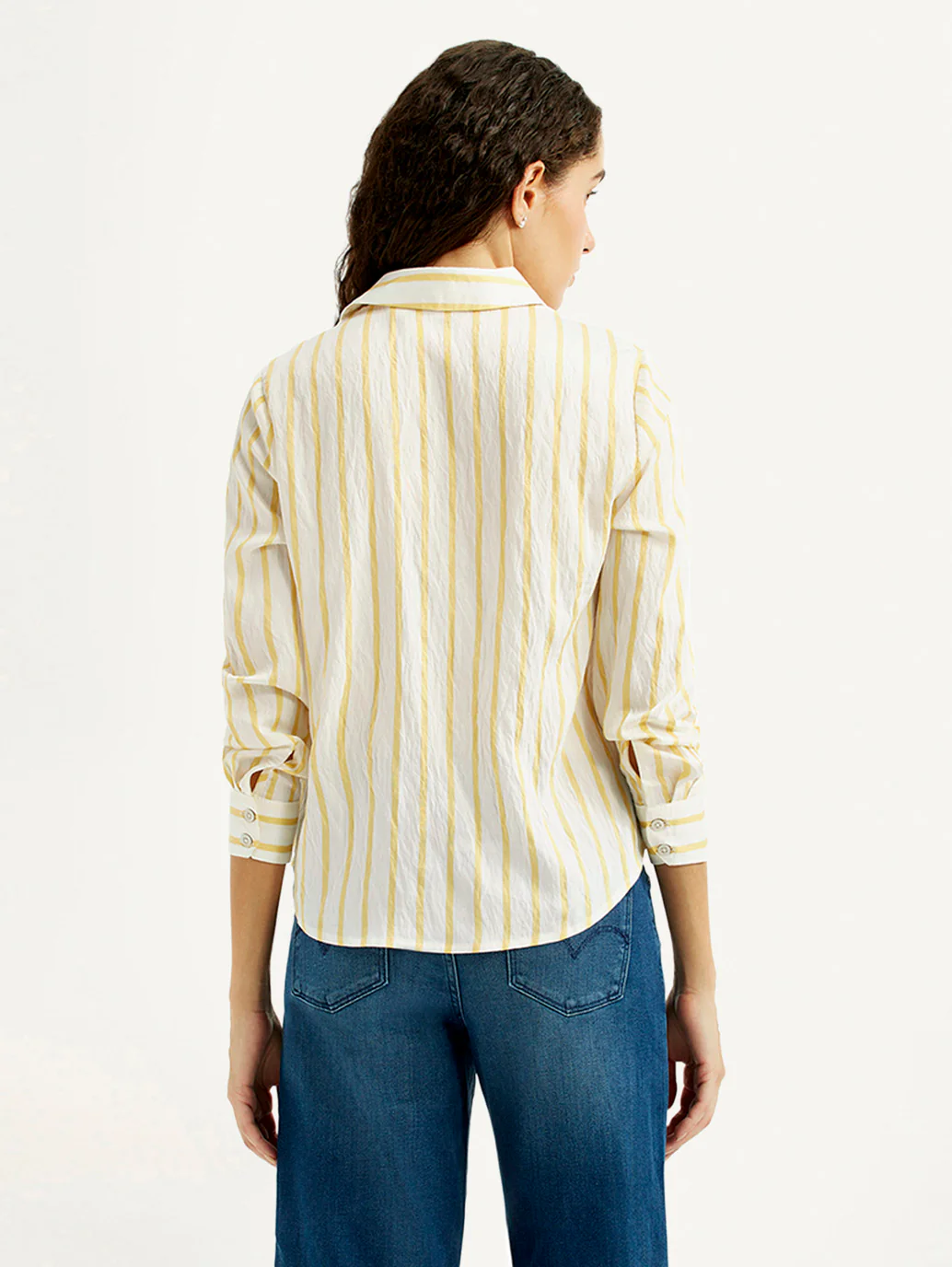 Women's Striped Yellow Spread Collar Shirt - Image 2