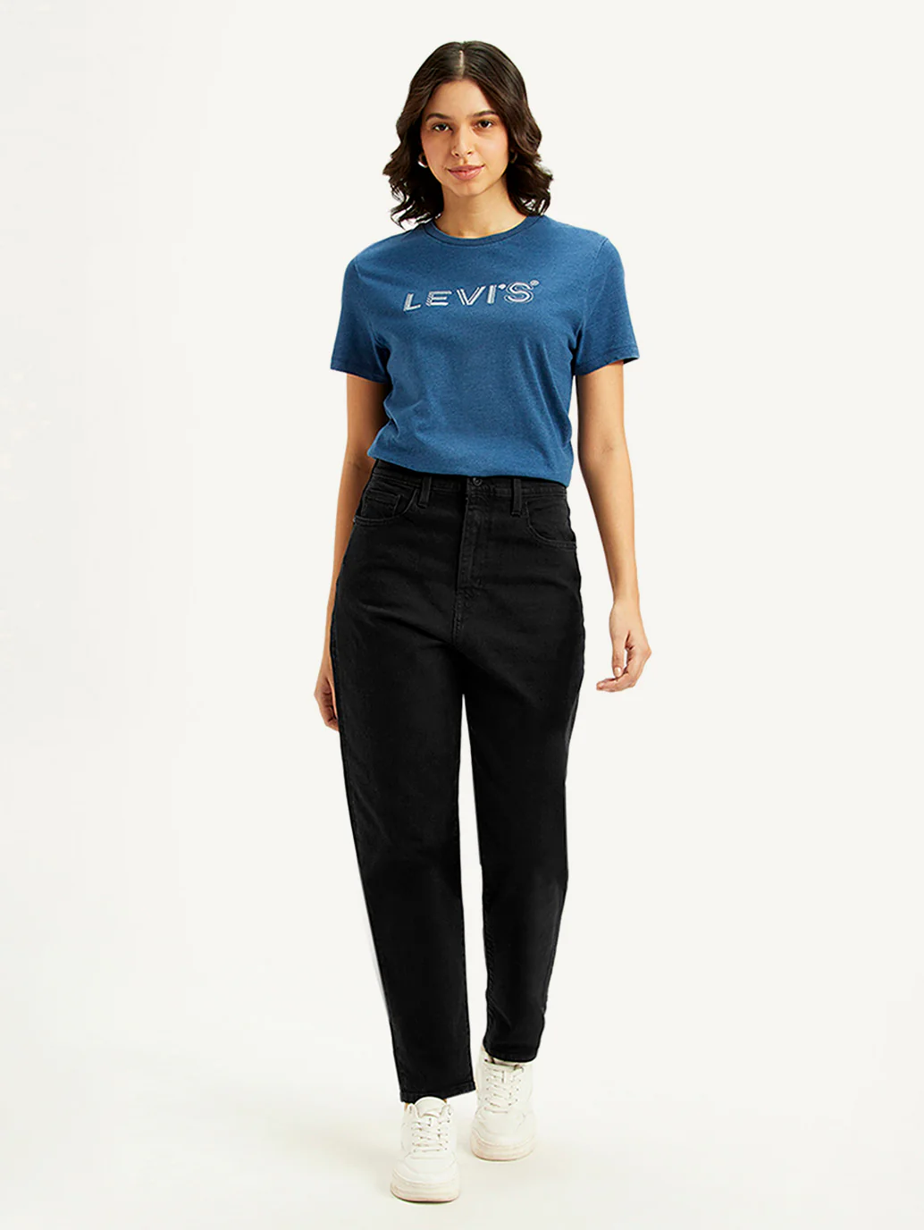 Women's Black Loose Tapered Fit High Rise Jeans - Image 2