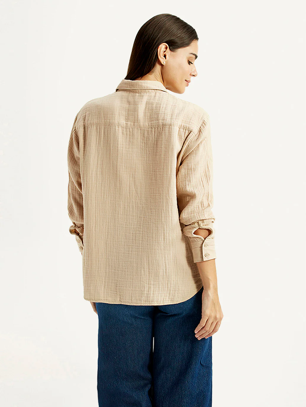 Women's Textured Beige Relaxed Fit Shirt - Image 5