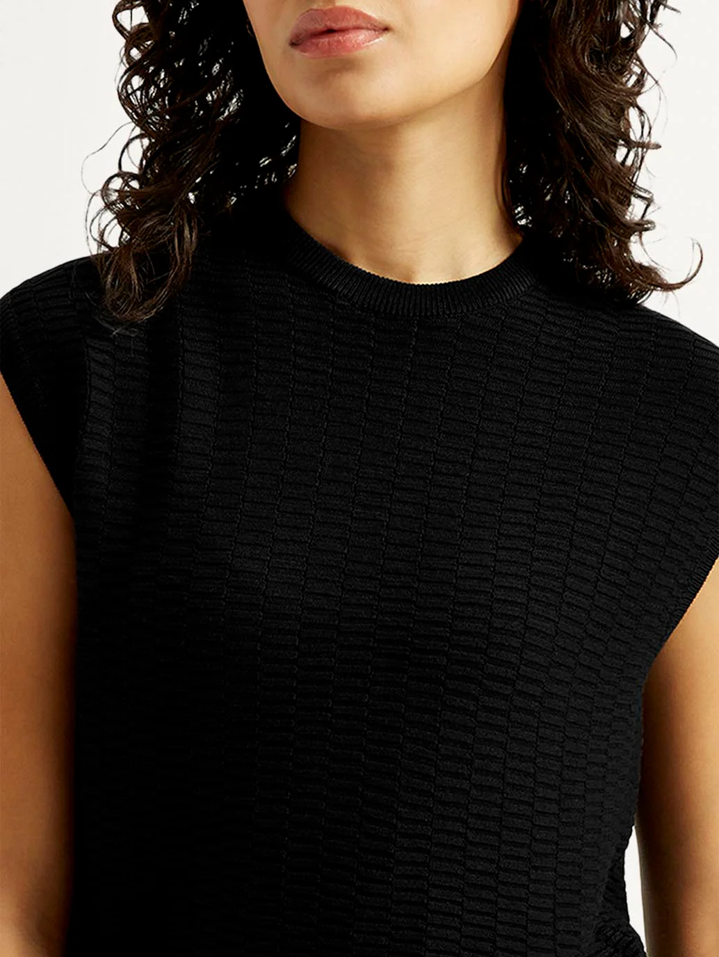 Women's Textured Black Crew Neck Top - Image 3