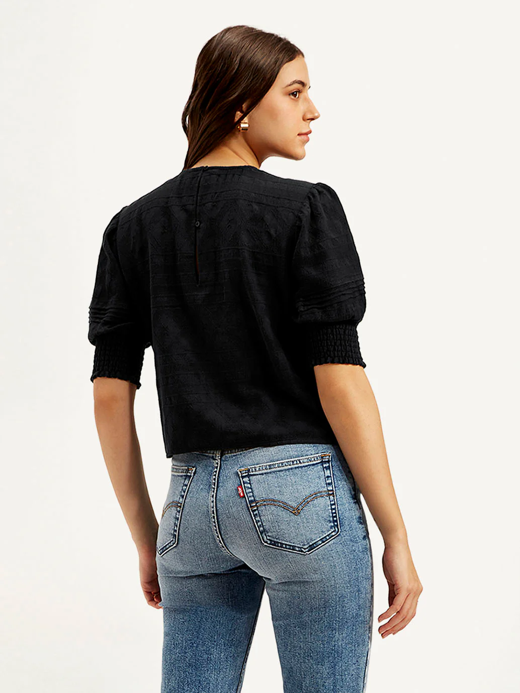 Women's Textured Black Round Neck Top - Image 3