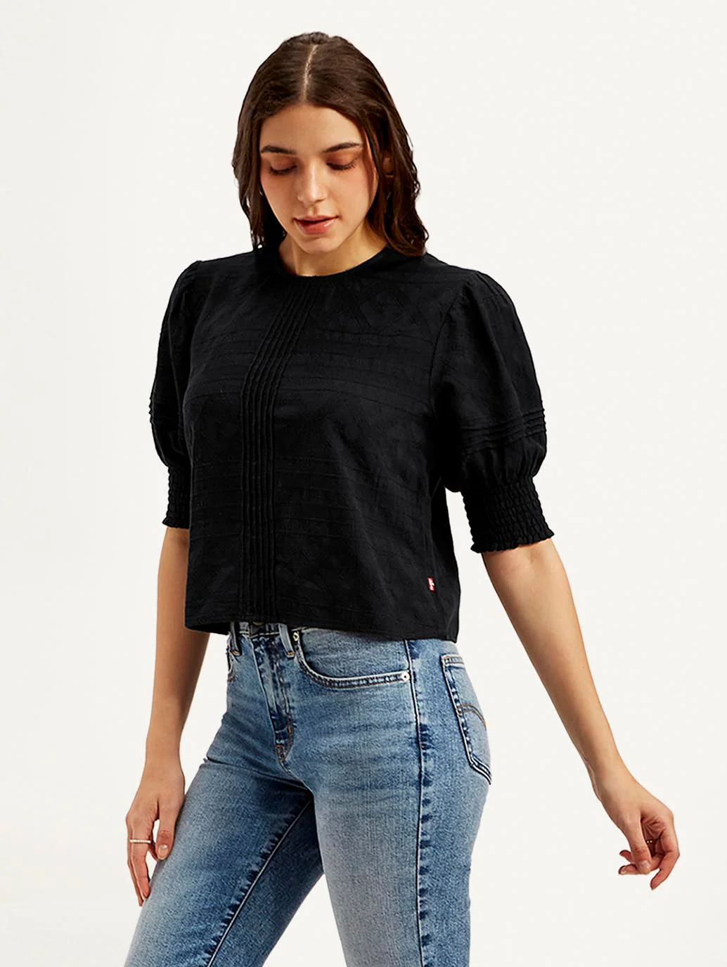 Women's Textured Black Round Neck Top - Image 5