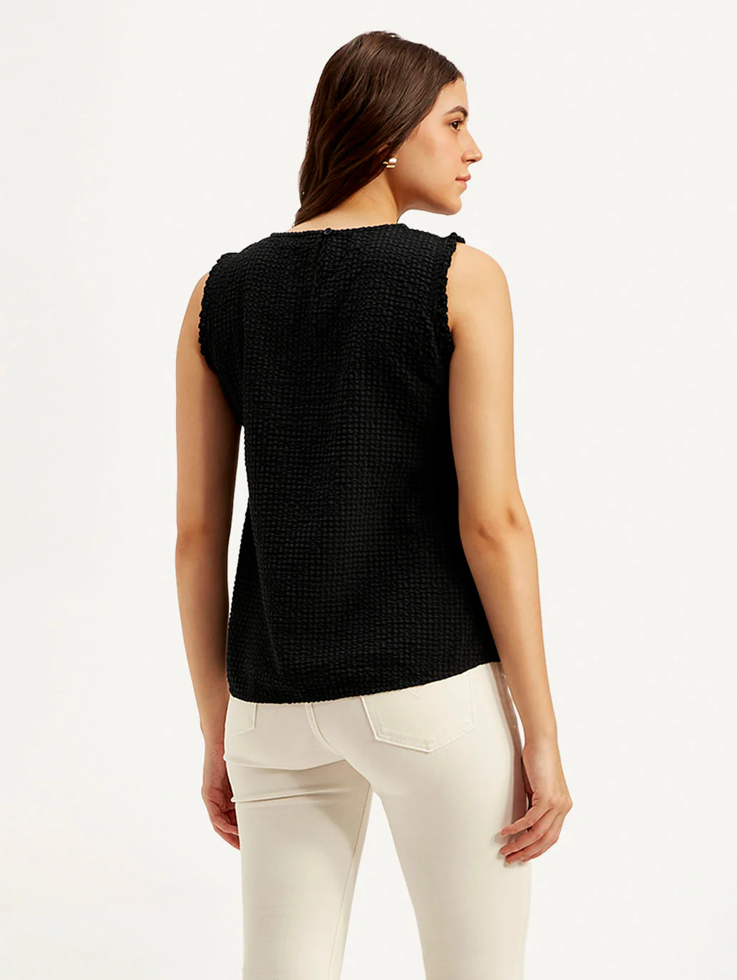 Women's Textured Black Round Neck Top - Image 4