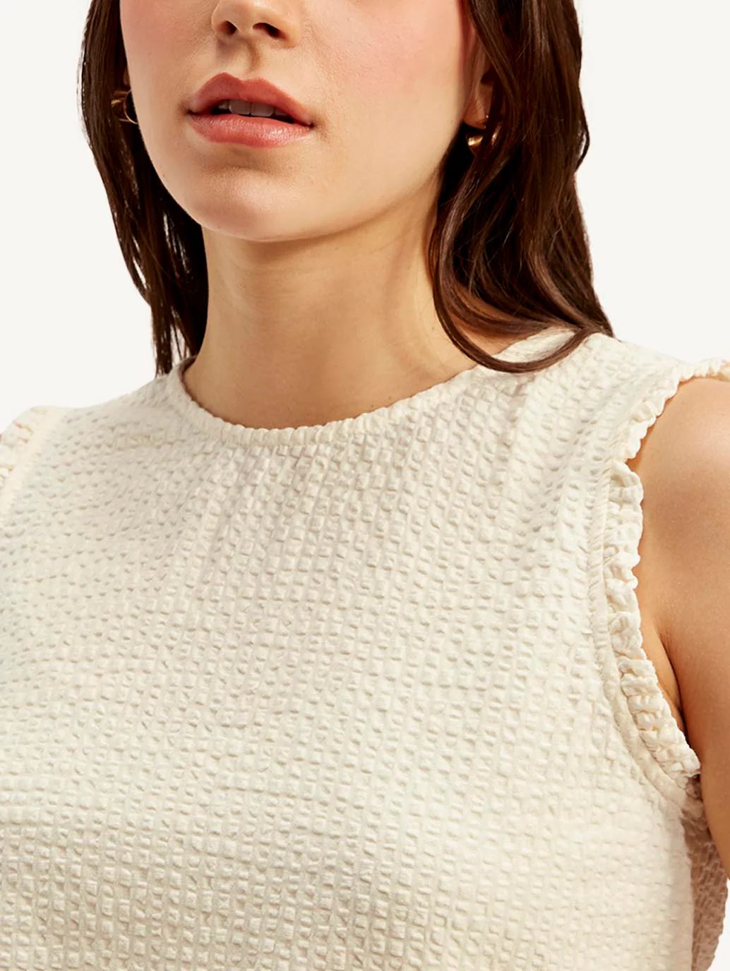 Women's Textured White Round Neck Top - Image 4