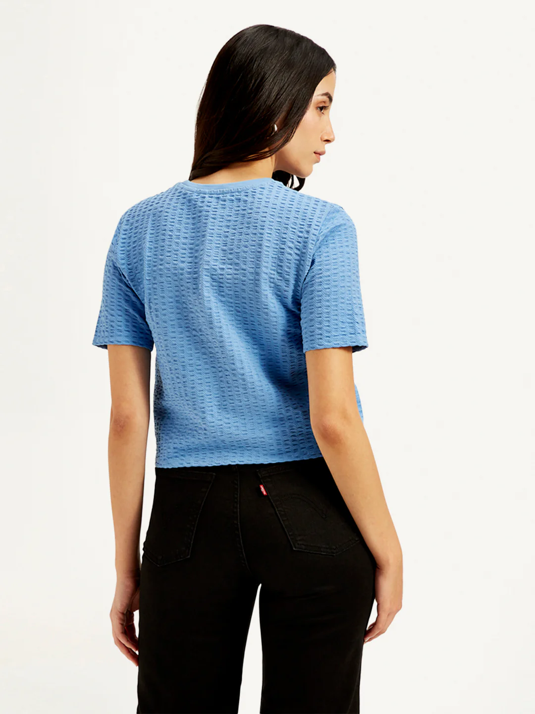 Women's Textured Blue Crew Neck Top - Image 3