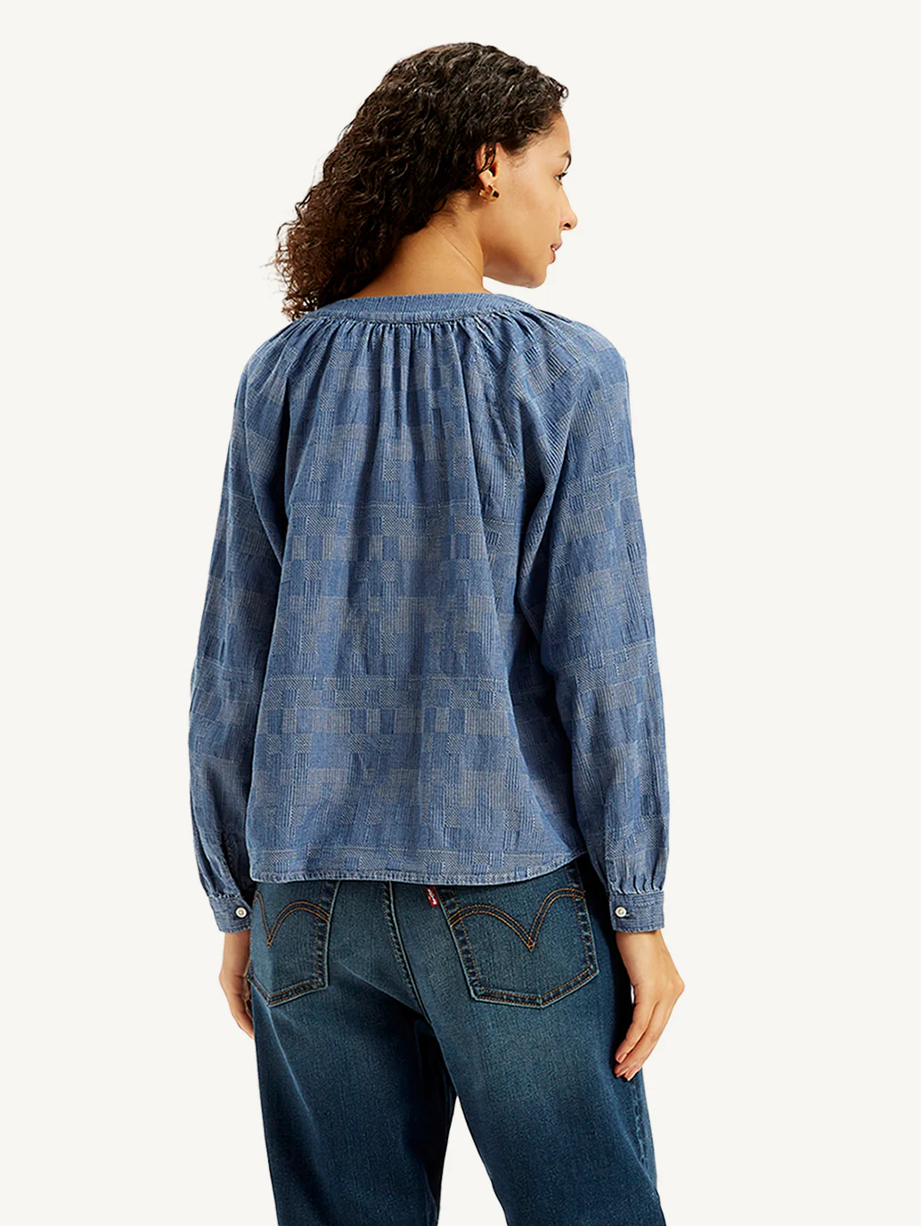 Women's Textured Blue Peasant Top - Image 4