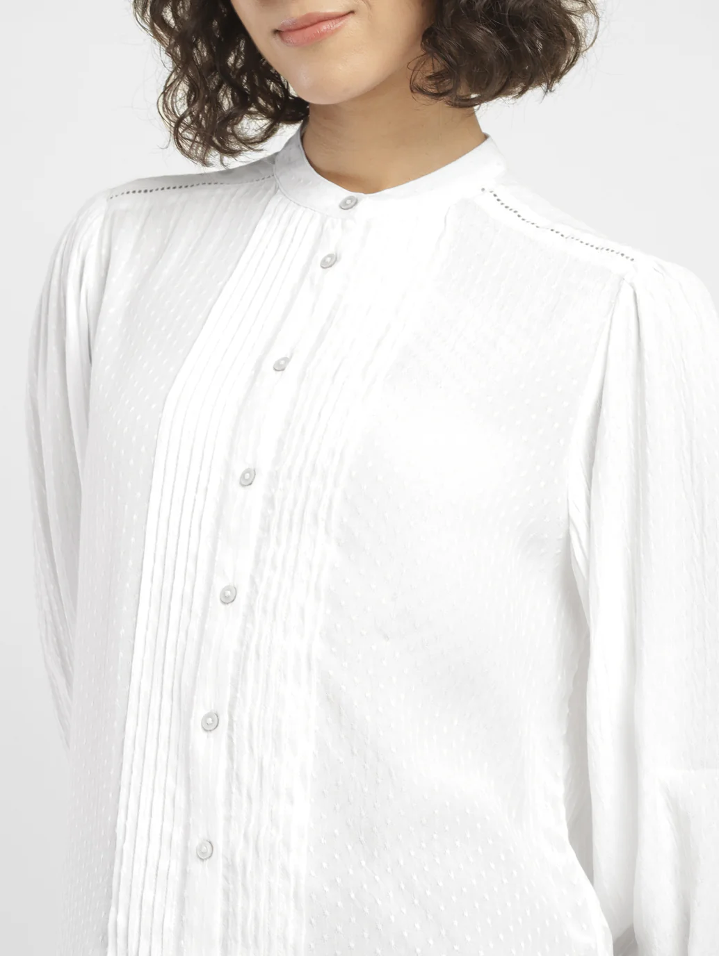 Women's Textured White Band Neck Top - Image 4