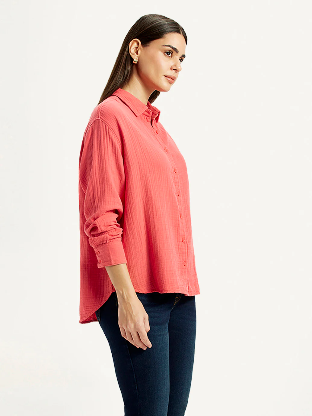 Women's Textured Coral Relaxed Fit Shirt - Image 4