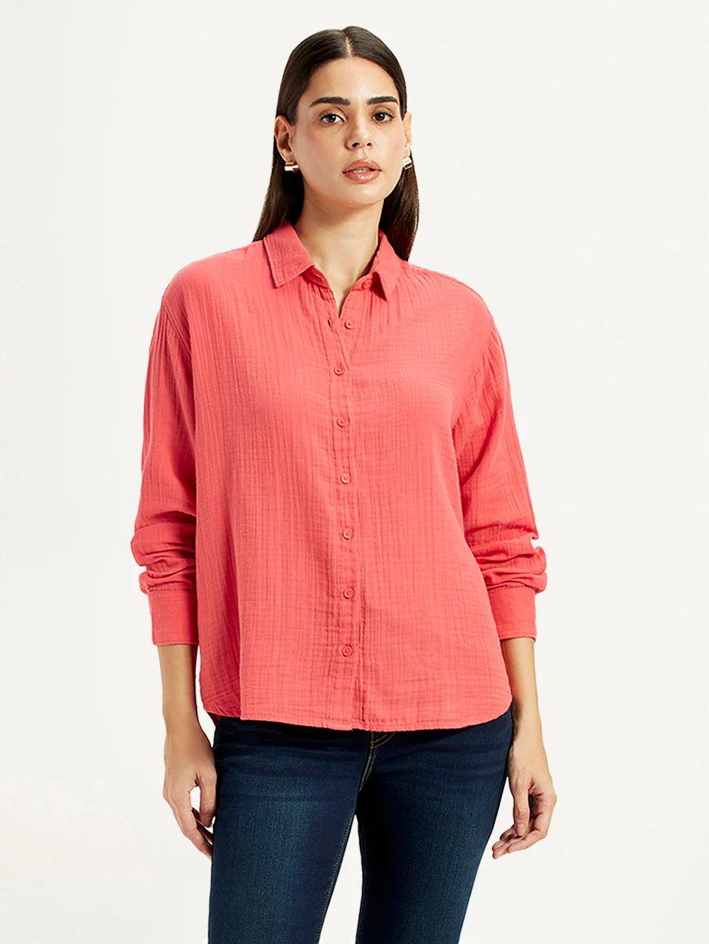 Women's Textured Coral Relaxed Fit Shirt - Image 5