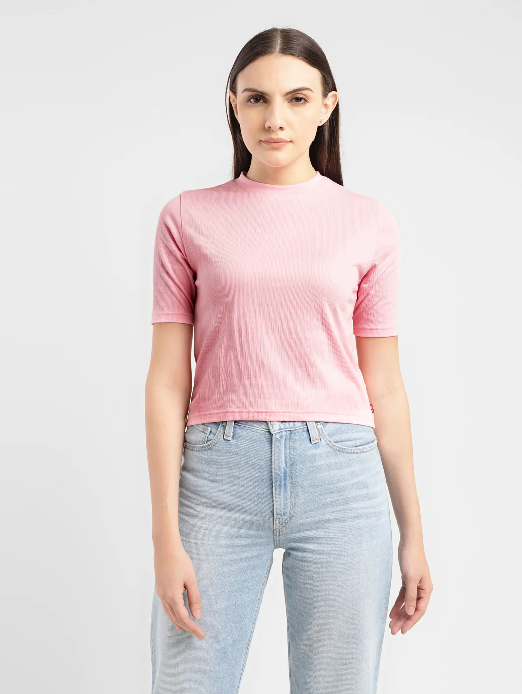 Women's Textured Crew Neck Cropped T-shirt - Image 2