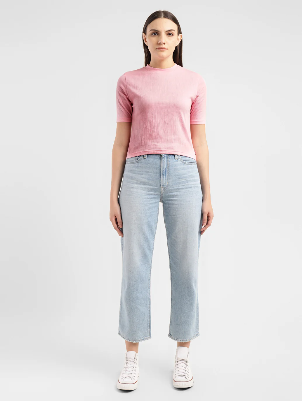 Women's Textured Crew Neck Cropped T-shirt - Image 6