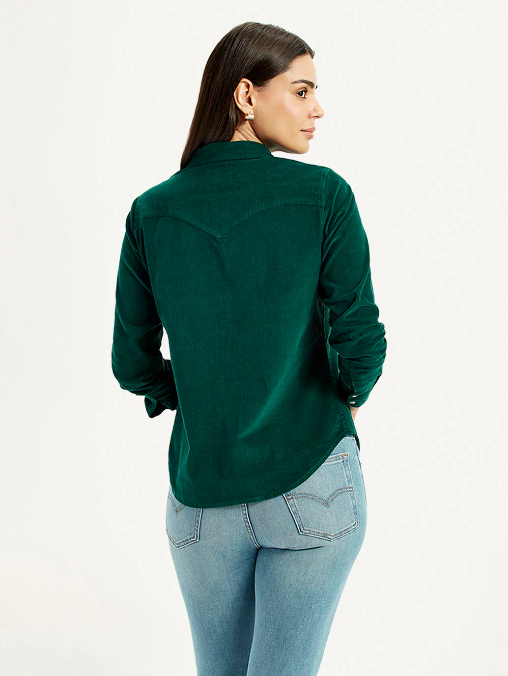 Women's Textured Dark Green Spread Collar Shirt - Image 3
