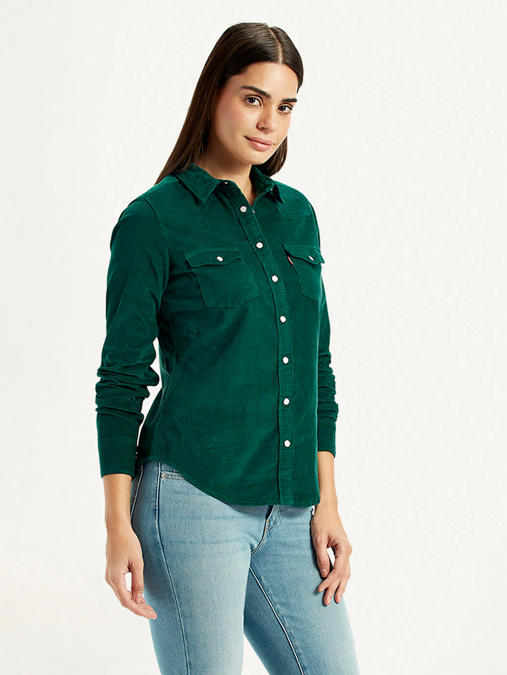 Women's Textured Dark Green Spread Collar Shirt - Image 5