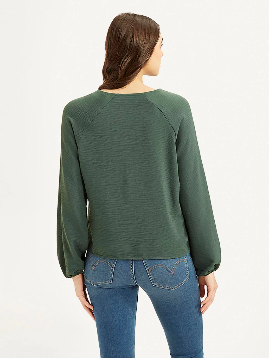 Women's Textured Dark Green V-Neck Top - Image 2