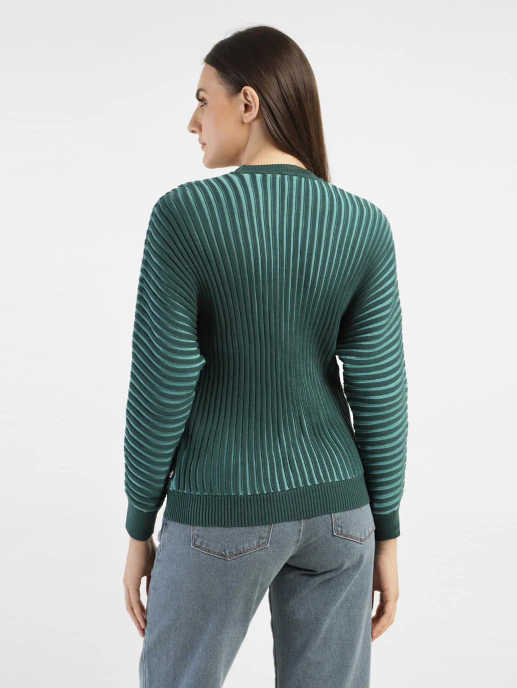 Women's Textured Green Crew Neck Sweater - Image 3