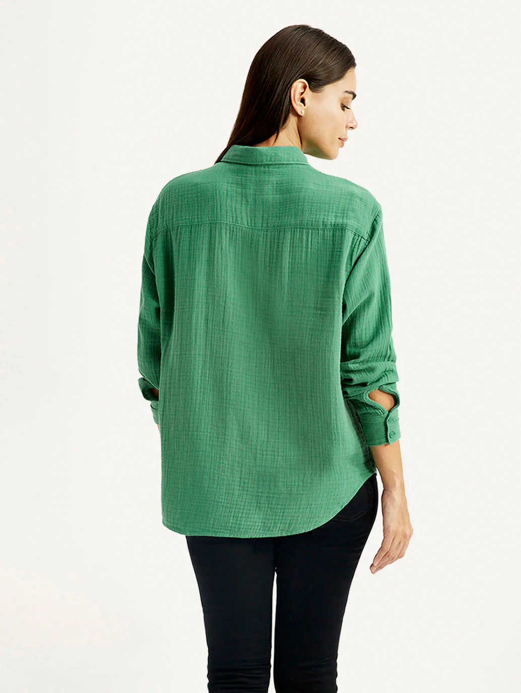 Women's Textured Green Relaxed Fit Shirt - Image 3