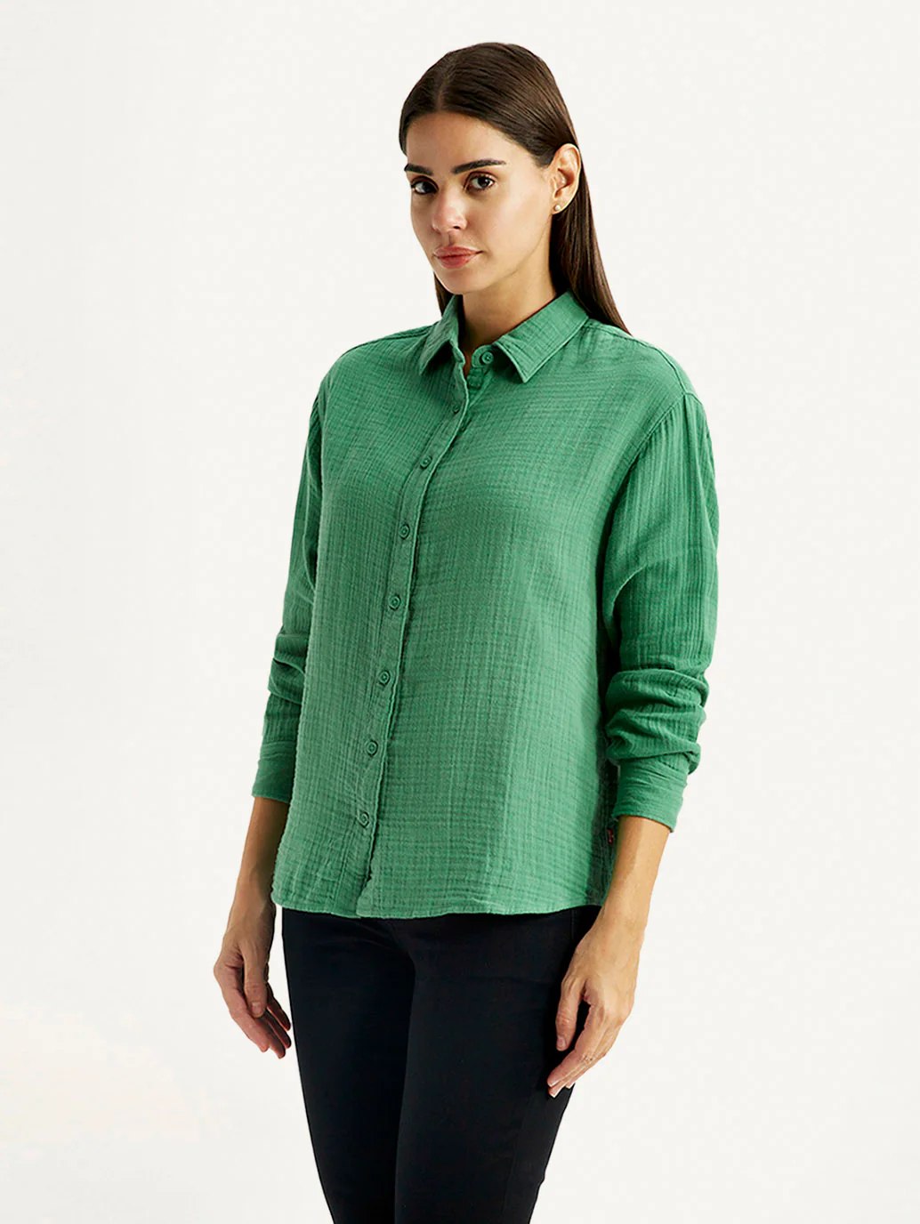 Women's Textured Green Relaxed Fit Shirt - Image 5