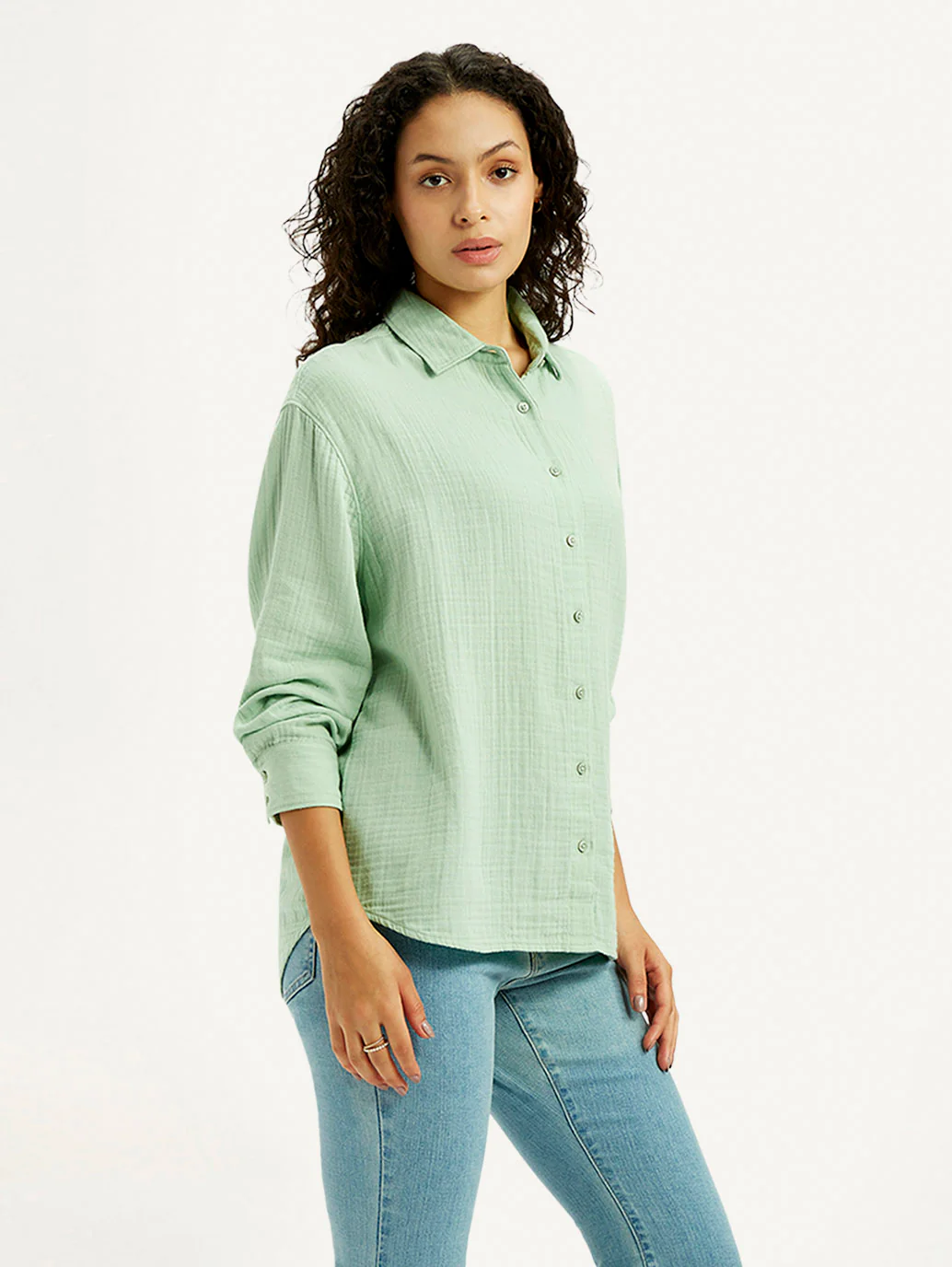 Women's Textured Light Green Relaxed Fit Shirt - Image 5