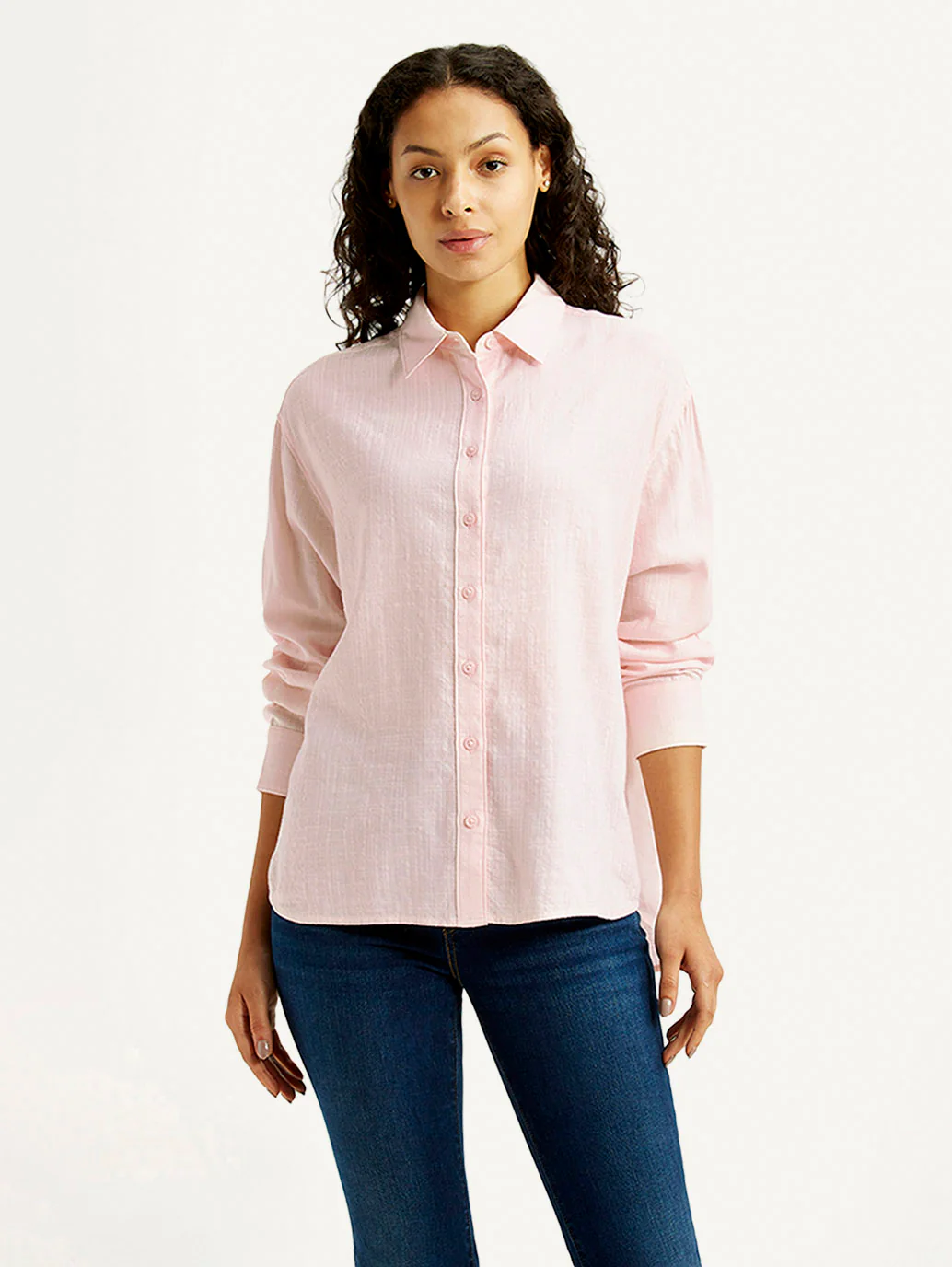 Women's Textured Light Pink Relaxed Fit Shirt - Image 5