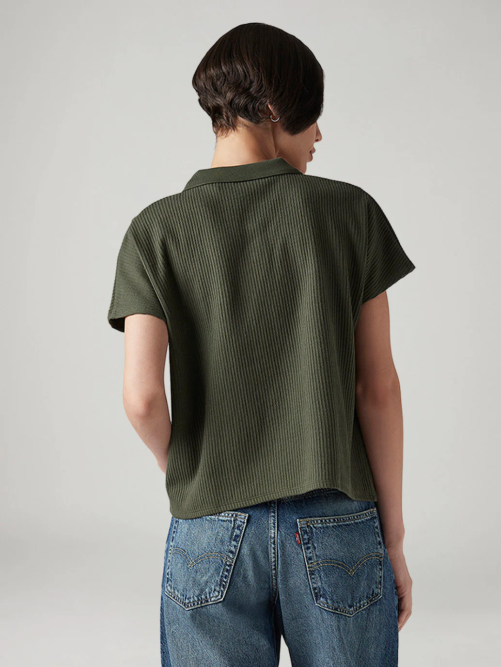 Women's Textured Olive Relaxed Fit Polo T-shirt - Image 3