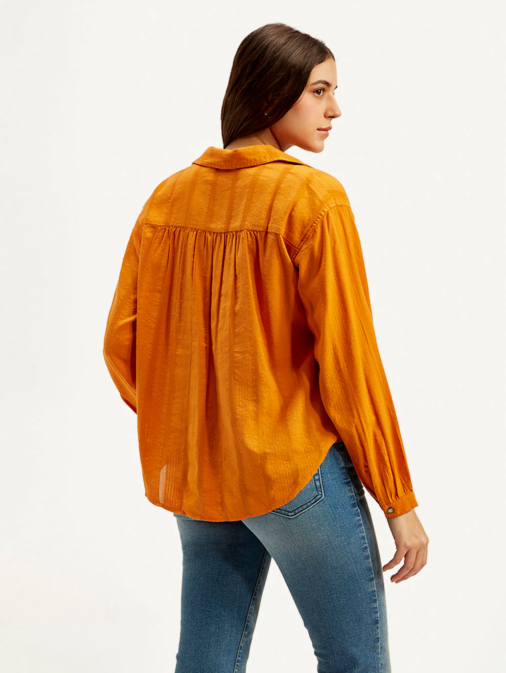 Women's Textured Orange Spread Collar Top - Image 3