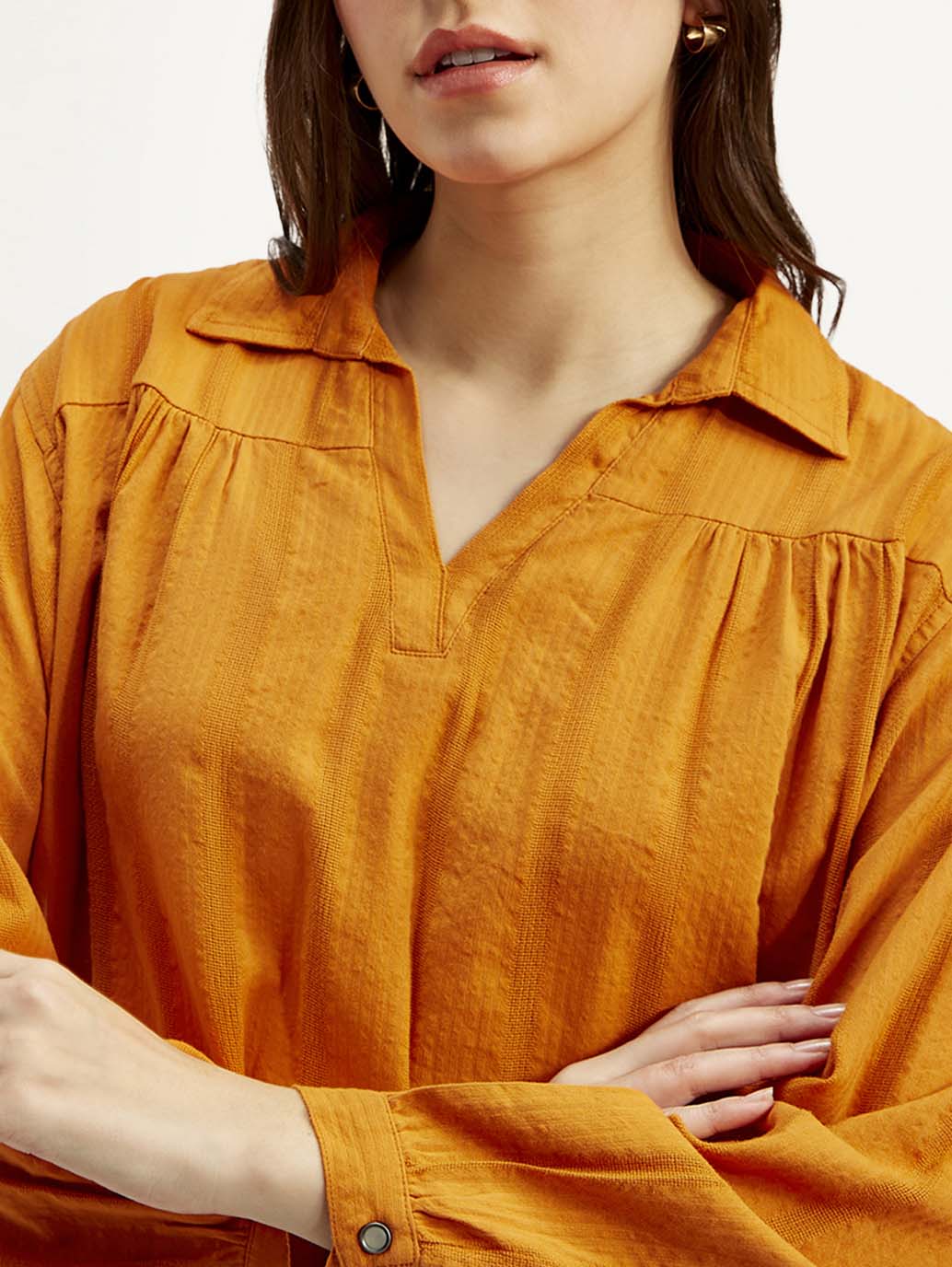Women's Textured Orange Spread Collar Top - Image 4