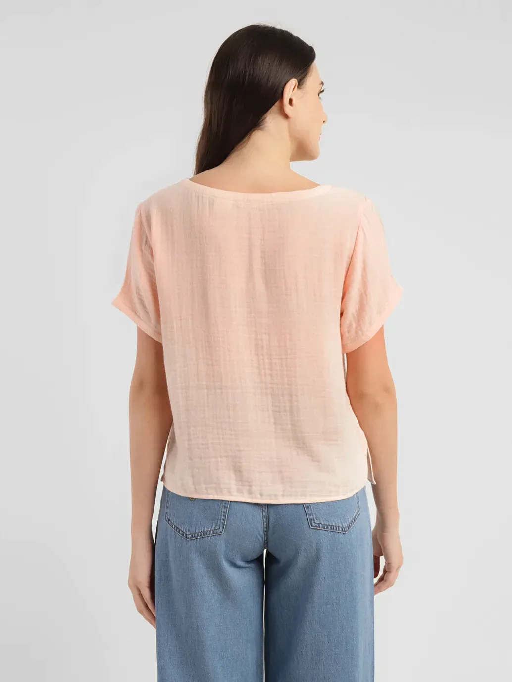 Women's Textured Peach Boat Neck Top - Image 3
