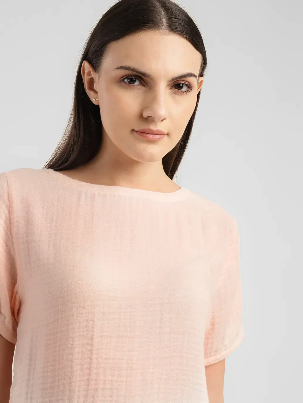 Women's Textured Peach Boat Neck Top - Image 5