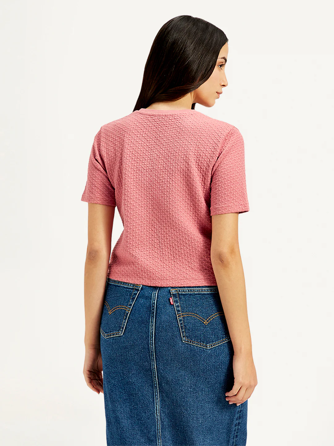 Women's Textured Peach Crew Neck Top - Image 3