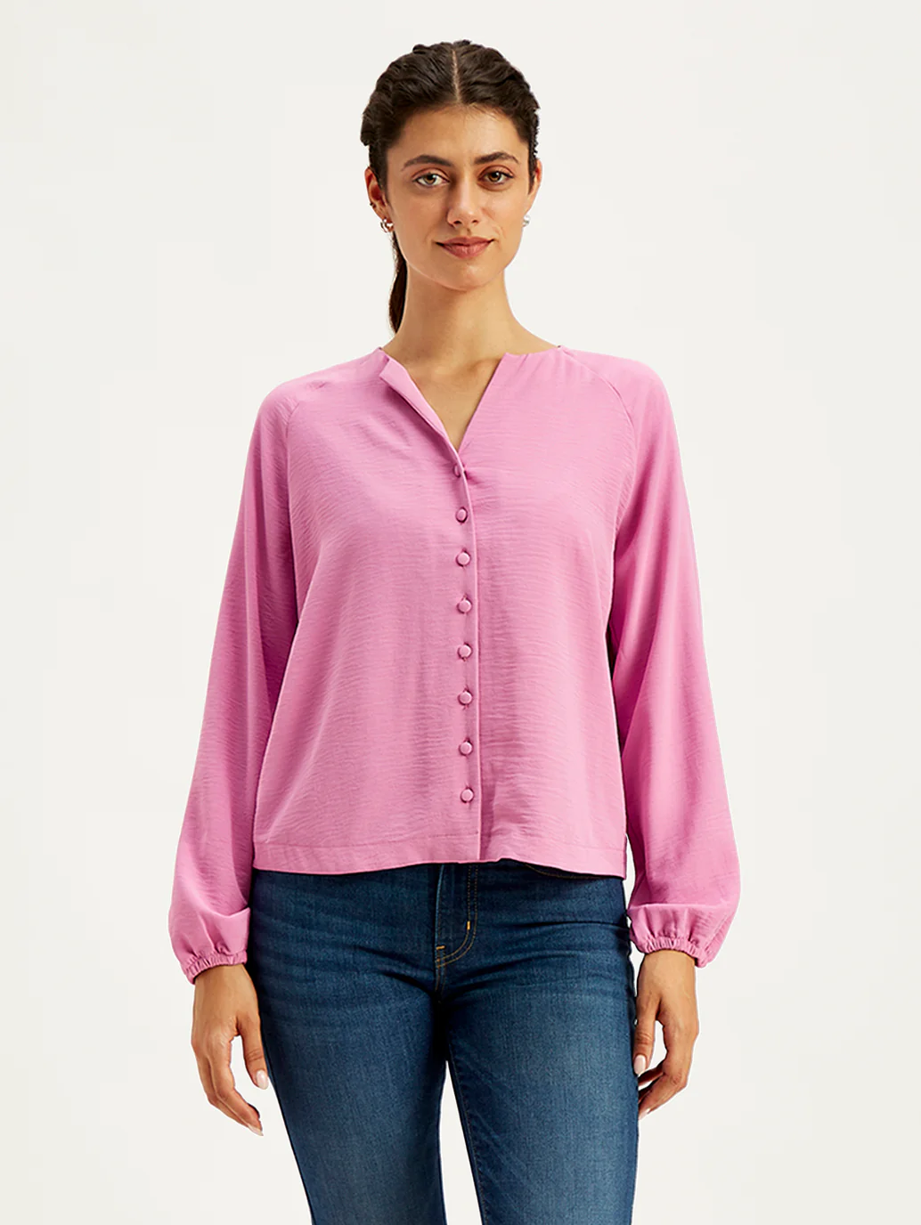 Women's Textured Pink Mock Neck Top - Image 4