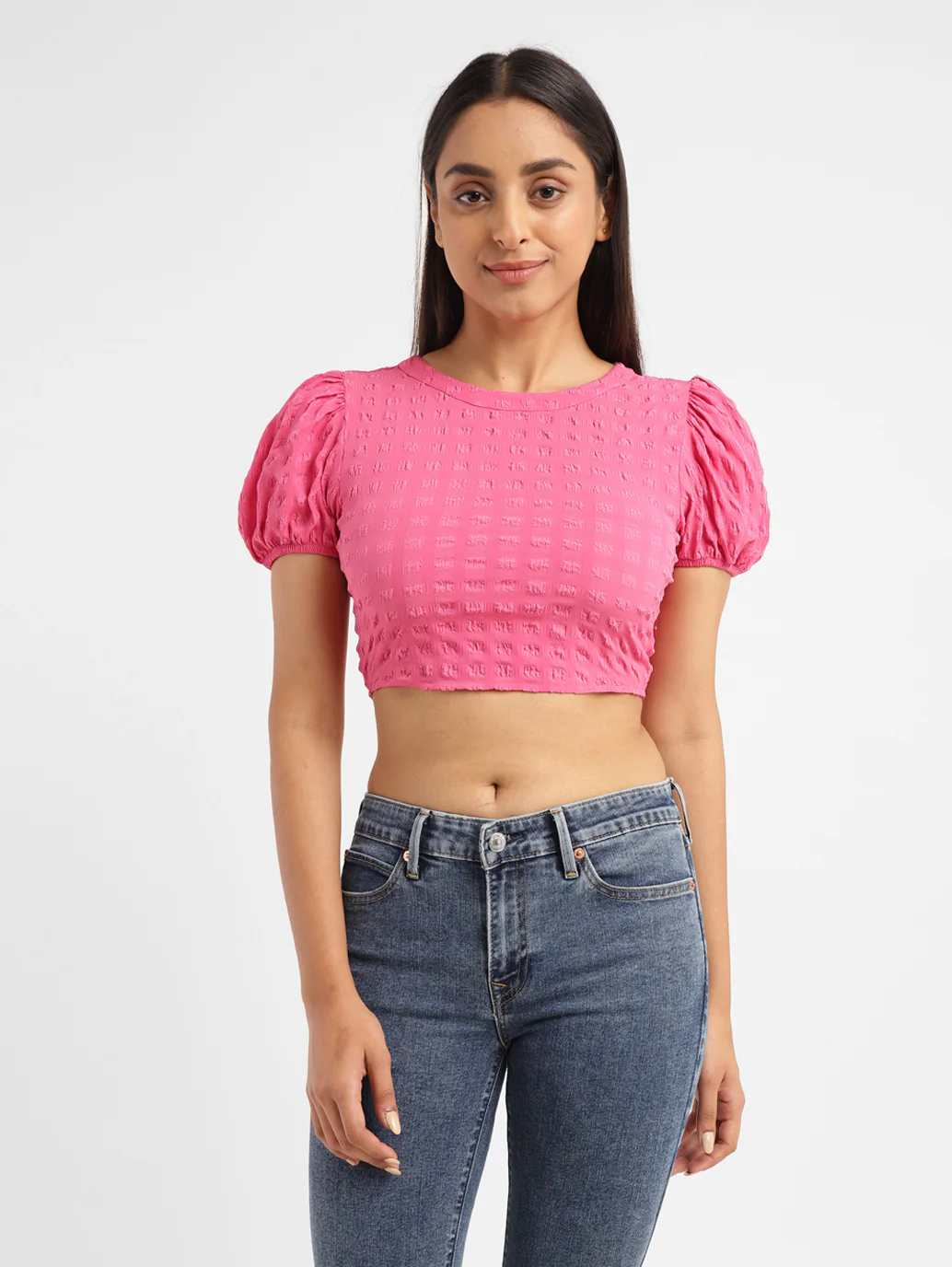 Women's Textured Pink Round Neck Top - Image 2