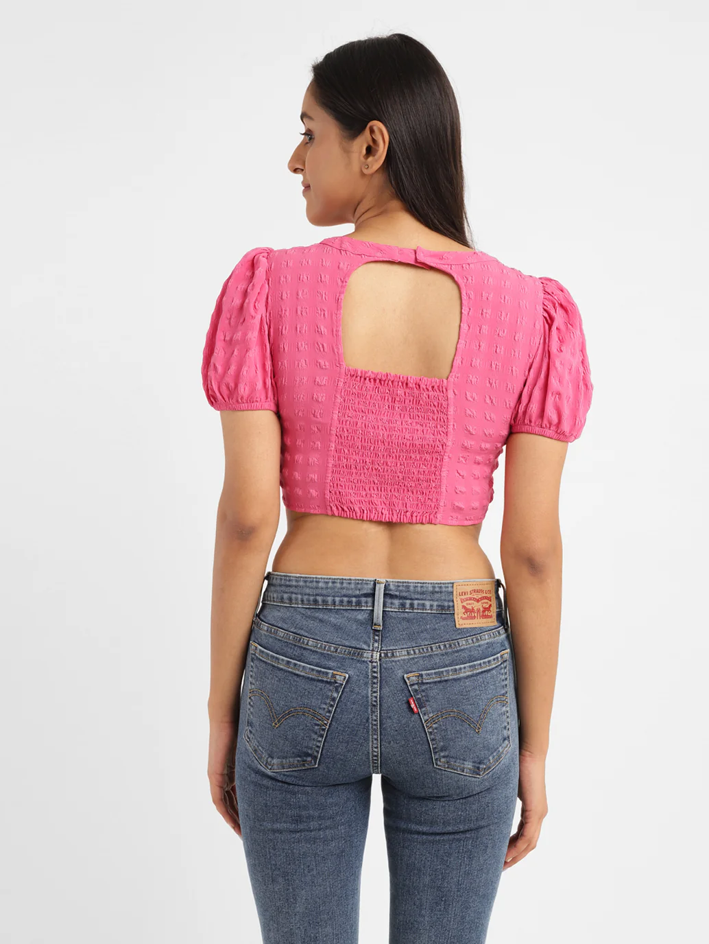 Women's Textured Pink Round Neck Top - Image 3