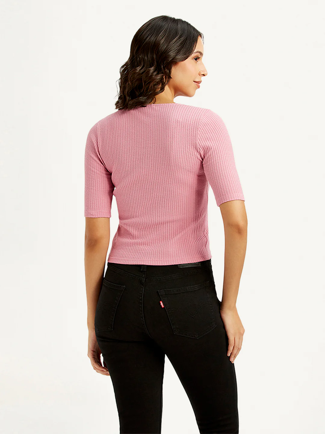 Women's Textured Pink Scoop Neck Top - Image 2
