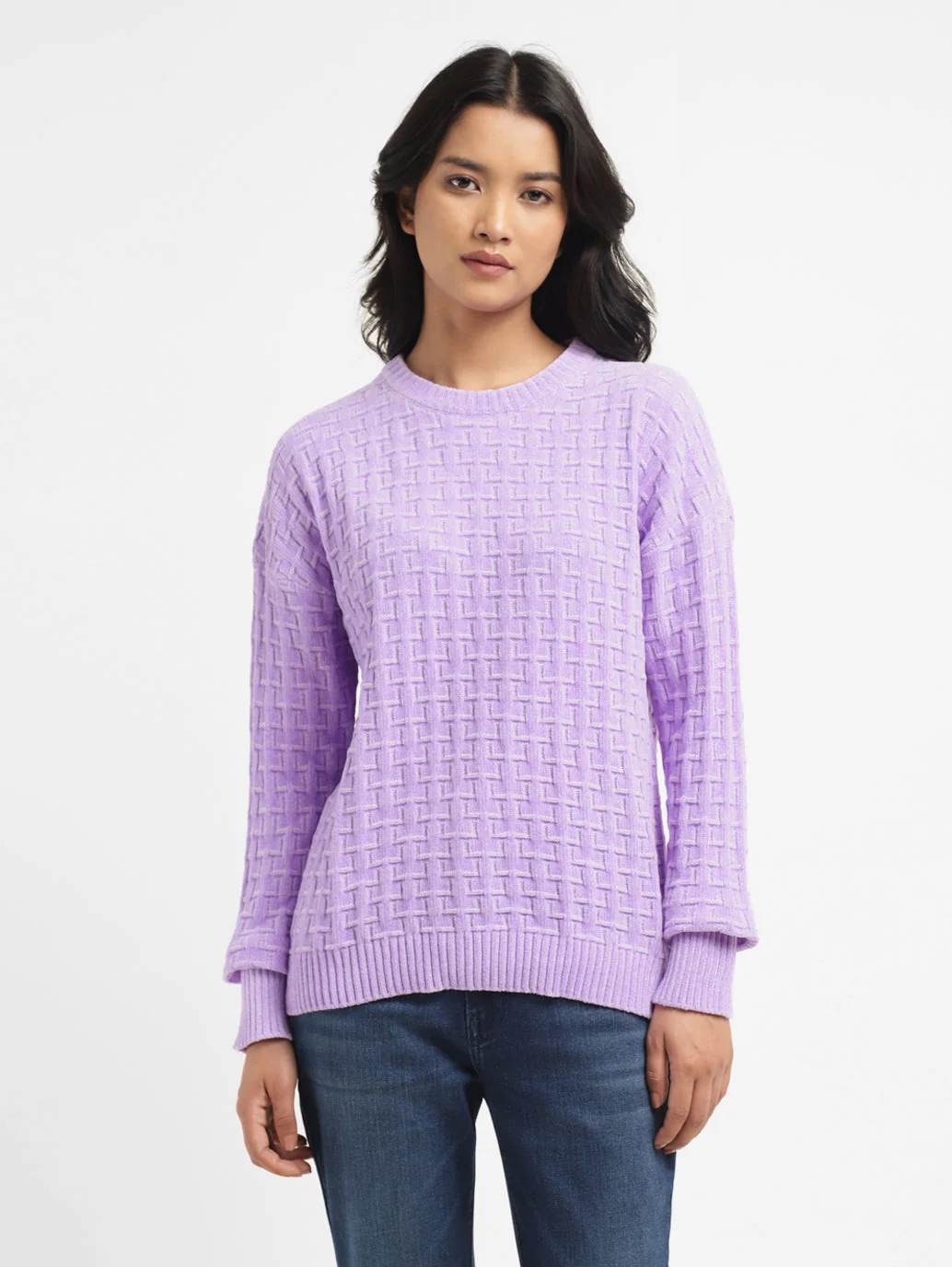 Women's Textured Purple Crew Neck Sweater - Image 2