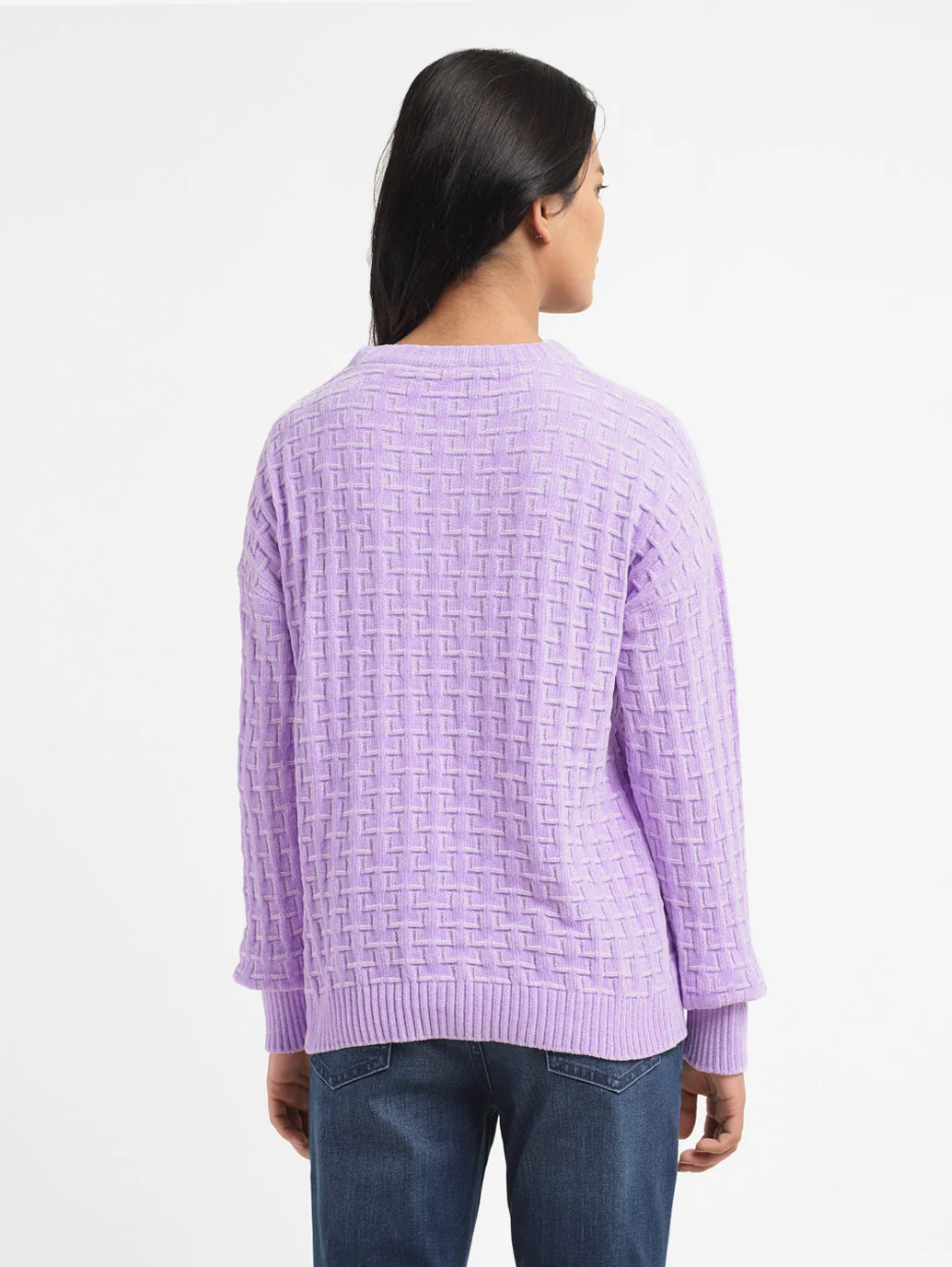 Women's Textured Purple Crew Neck Sweater - Image 3