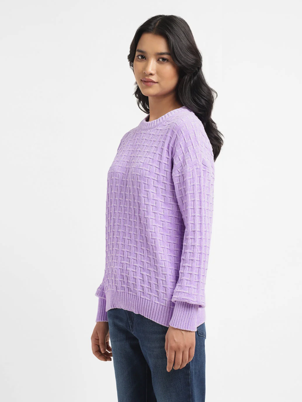 Women's Textured Purple Crew Neck Sweater - Image 4