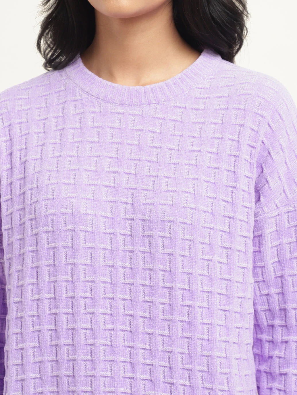 Women's Textured Purple Crew Neck Sweater - Image 5